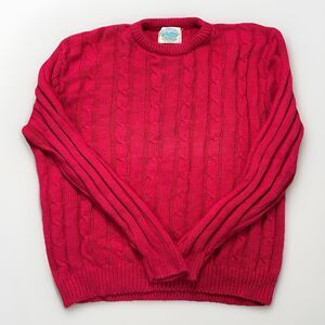Vtg Royal North Mills Womens Fisherman Ribbed Knit Sweater Large Pink Cerise